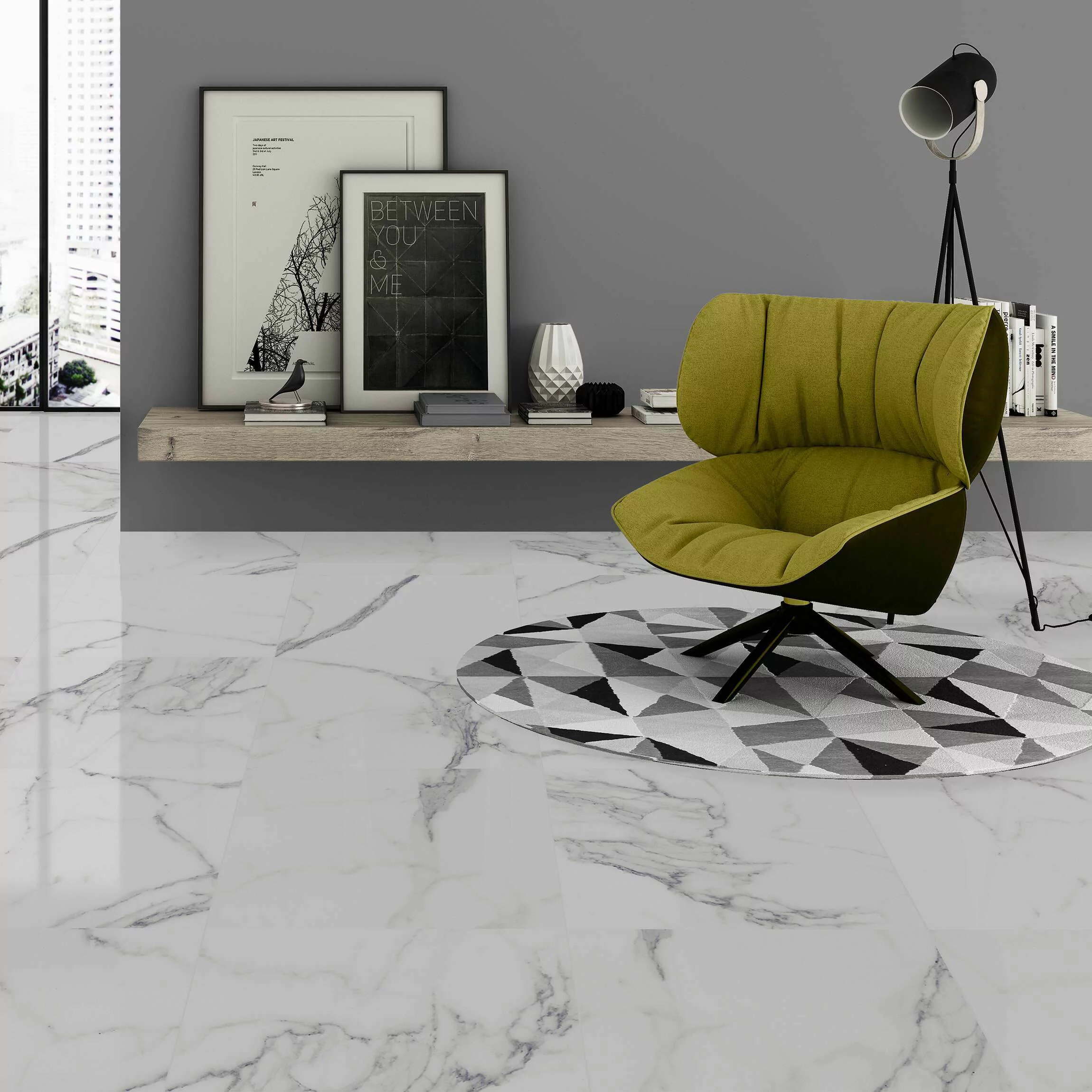 carrara white gloss marble effect ceramic floor tile living room floor 2300 1